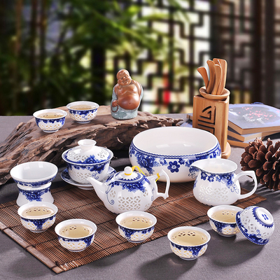 茶具景德镇青花手工玲珑瓷器茶具整套功夫茶具茶杯套装礼品茶具彩帮家居 .